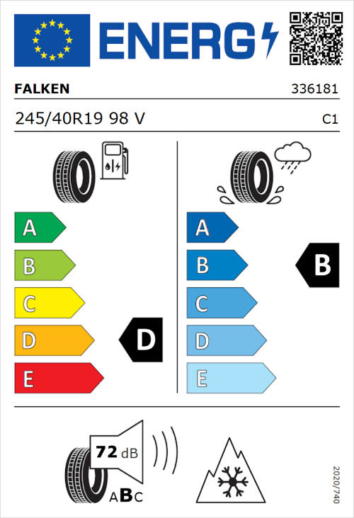 Tyre Label for Falken Eurowinter HS01 245/40R19 98V