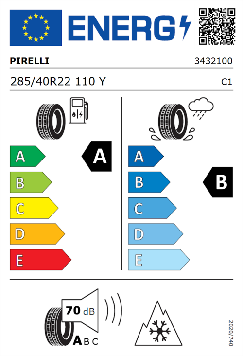 Tyre Label for Pirelli Scorpion Zero All Season (PNCS) 285/40R22 110Y