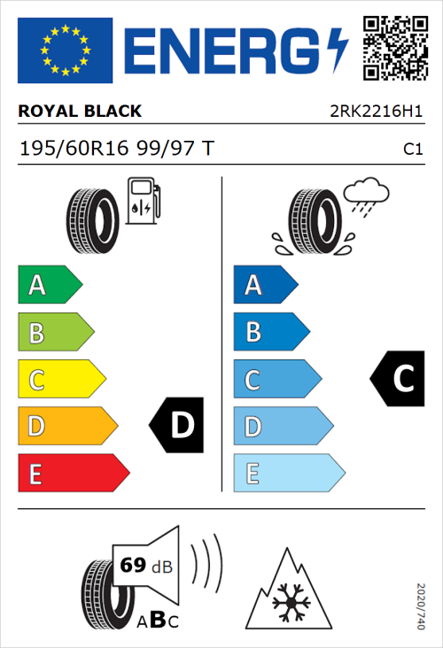 Tyre Label for Royal Black Winter Van 195/60R16 99/97T