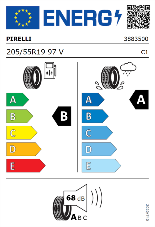 Tyre Label for Pirelli Powergy 205/55R19 97V
