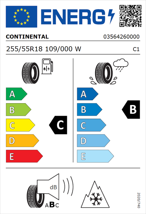 Tyre Label for Continental ContiCrossContact UHP 255/55R18 109/000W