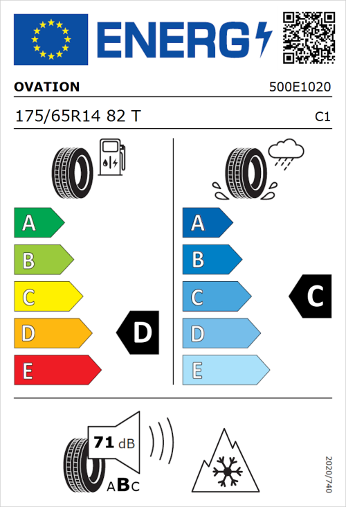 Tyre Label for Ovation VI-782 AS 175/65R14 82T