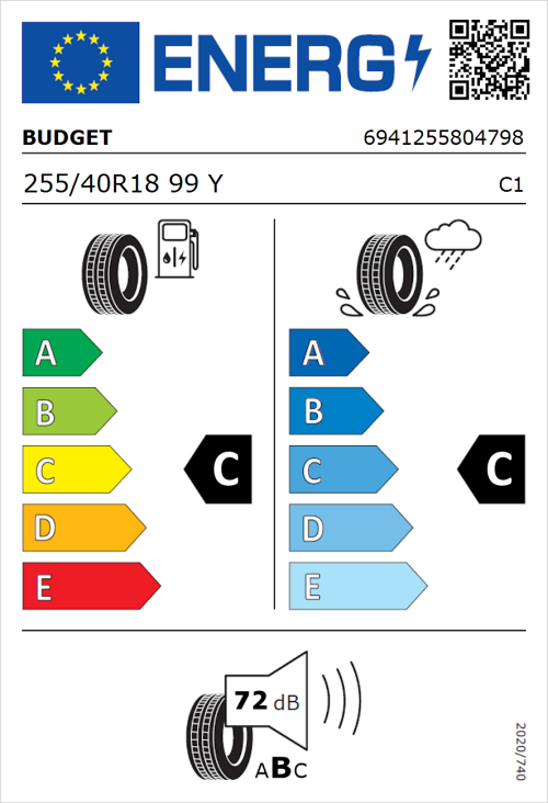 Tyre Label for Budget Budget 255/40R18 99Y
