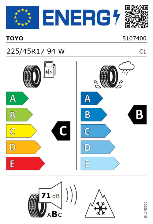 Tyre Label for Toyo Celcius AS2 225/45R17 94W