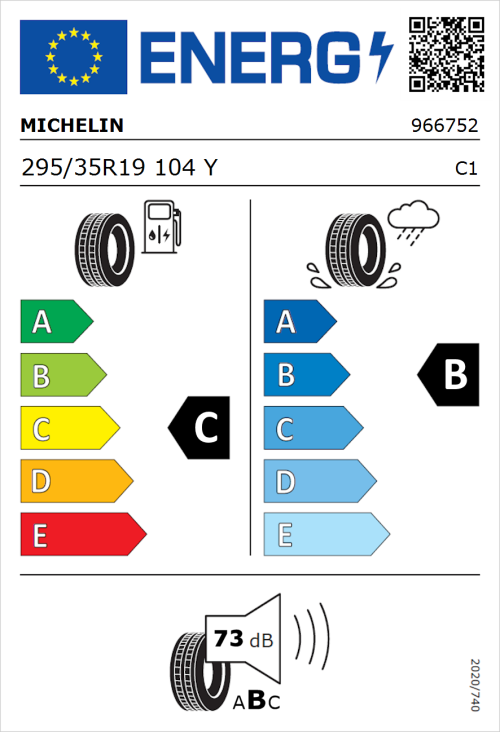 Tyre Label for Michelin Pilot Super Sport 295/35R19 104Y