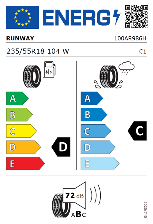 Tyre Label for Runway Enduro SUV 235/55R18 104W