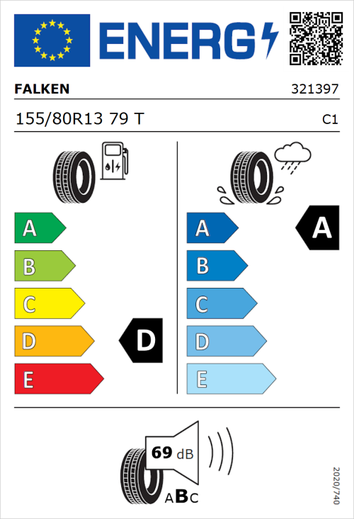 Tyre Label for Falken Sincera SN832 Ecorun 155/80R13 79T
