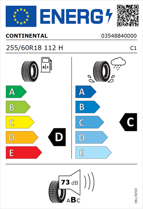 Tyre Label for Continental ContiCrossContact UHP 255/60R18 112H