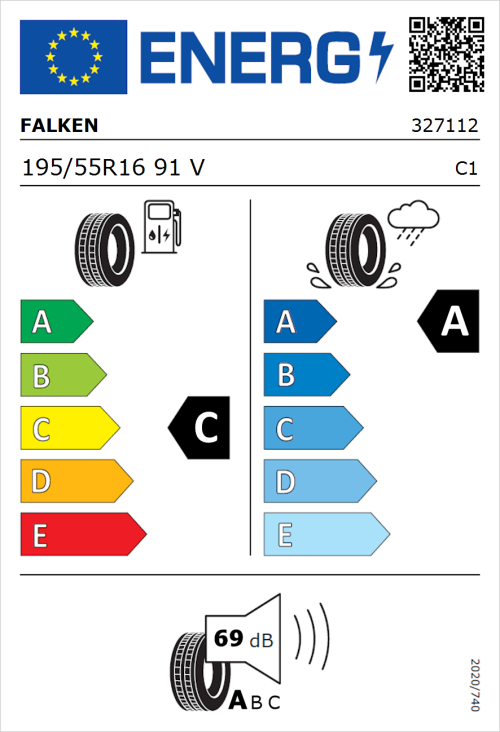 Tyre Label for Falken Ziex ZE914a Ecorun 195/55R16 91V