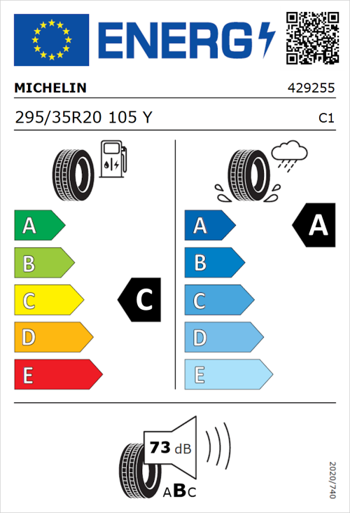 Tyre Label for Michelin Pilot Super Sport 295/35R20 105Y